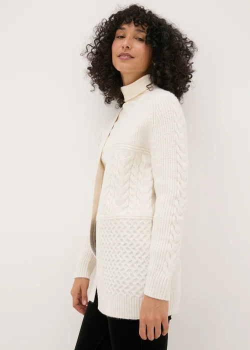 Cream Mixed Stitch Cable Knit Cardigan - XS Image 3