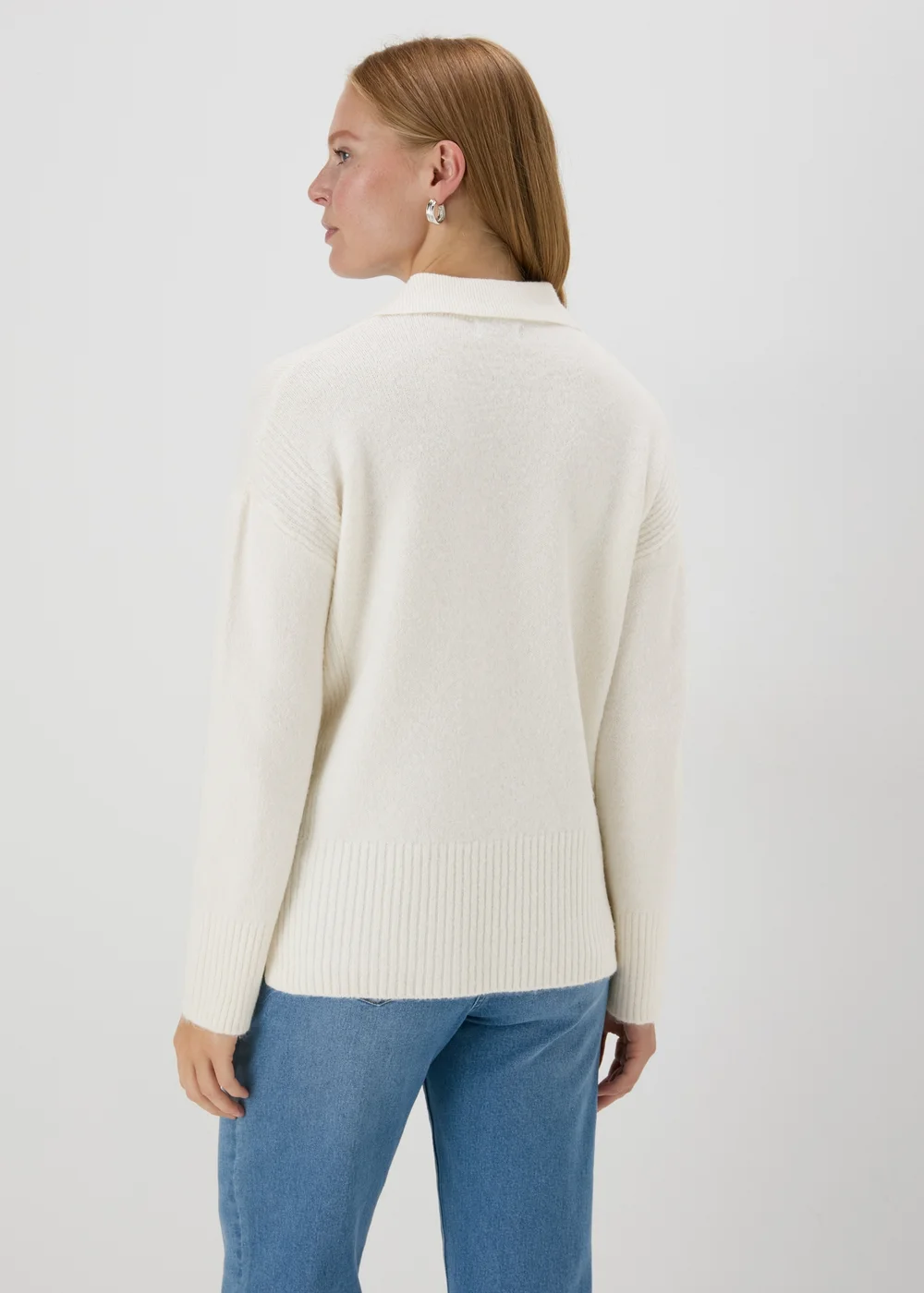Cream Ribbed V-Neck Jumper - XS Image 2