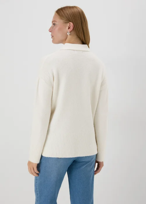 Cream Ribbed V-Neck Jumper - XS Image 2