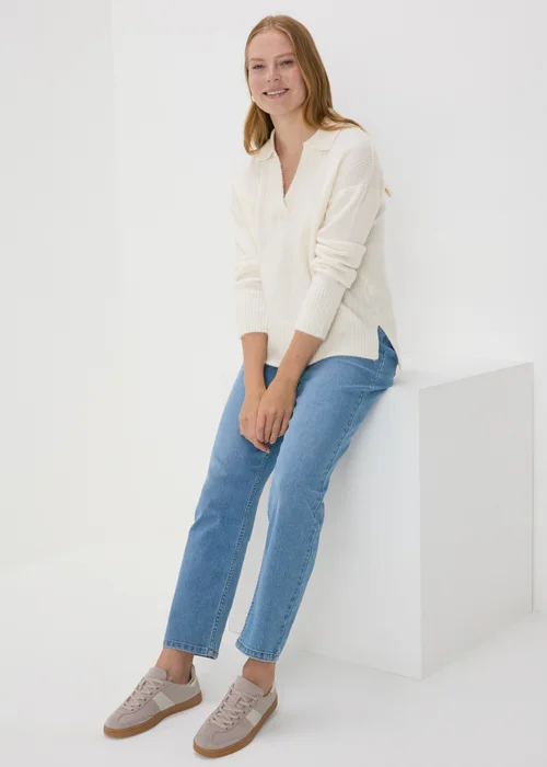 Cream Ribbed V-Neck Jumper - XS Image 4
