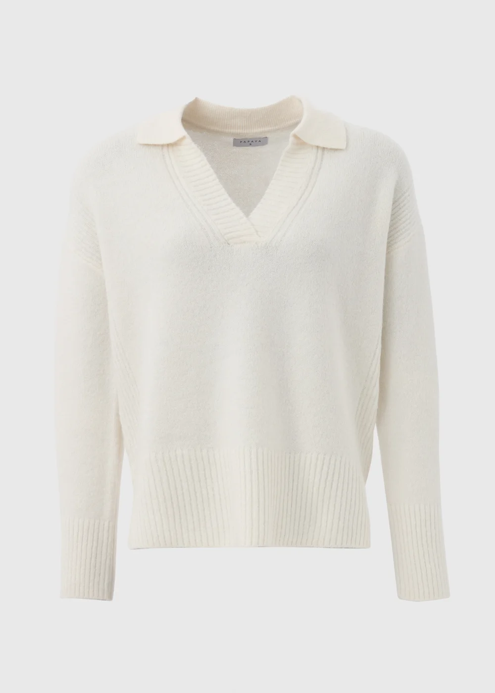 Cream Ribbed V-Neck Jumper - XS Image 5