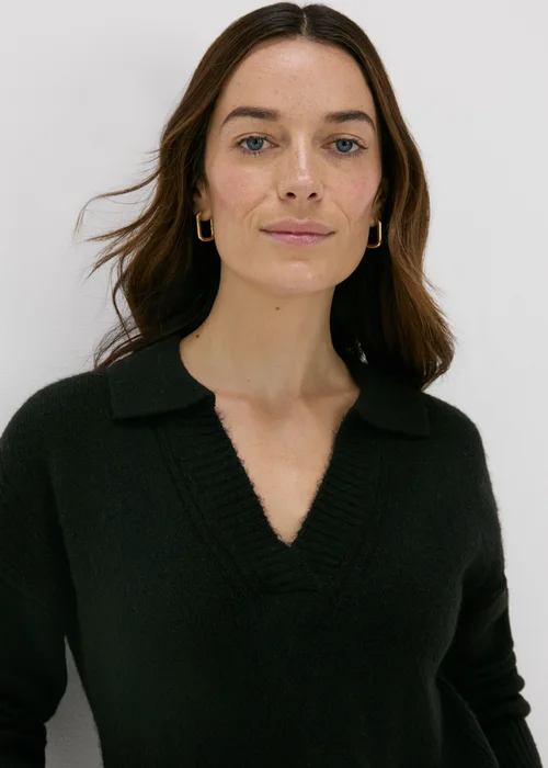 Black Ribbed V-Neck Collar Jumper - XS Image 3