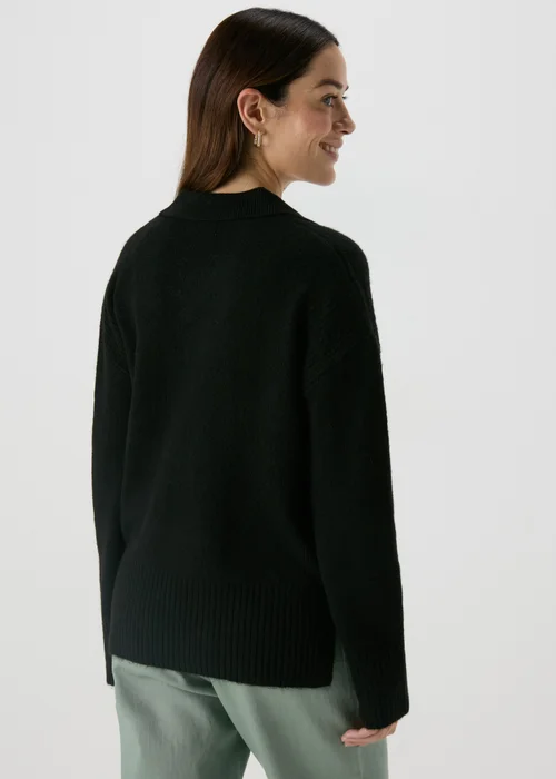 Black Ribbed V-Neck Collar Jumper - XS Image 2