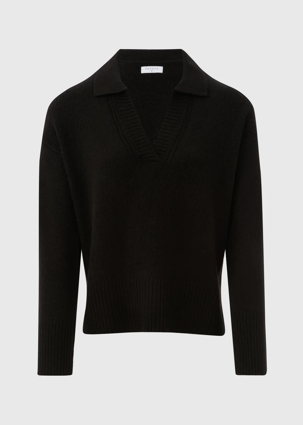 Black Ribbed V-Neck Collar Jumper - XS Image 5