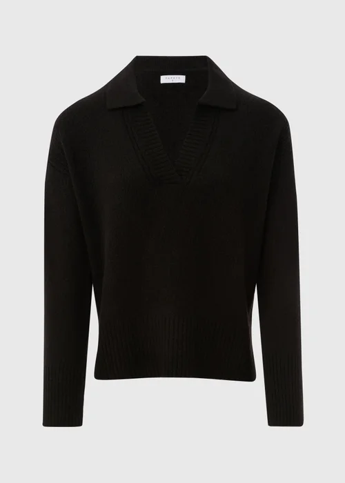 Black Ribbed V-Neck Collar Jumper - XS Image 5