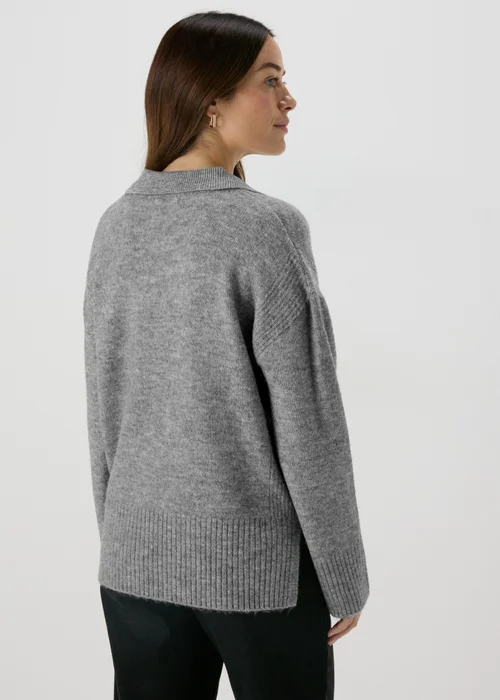 Grey Ribbed V-Neck Collar Jumper - XS Image 2
