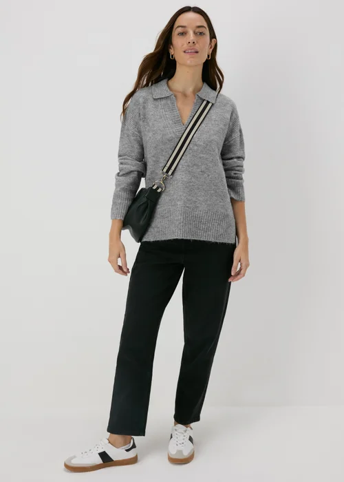 Grey Ribbed V-Neck Collar Jumper - XS Image 4