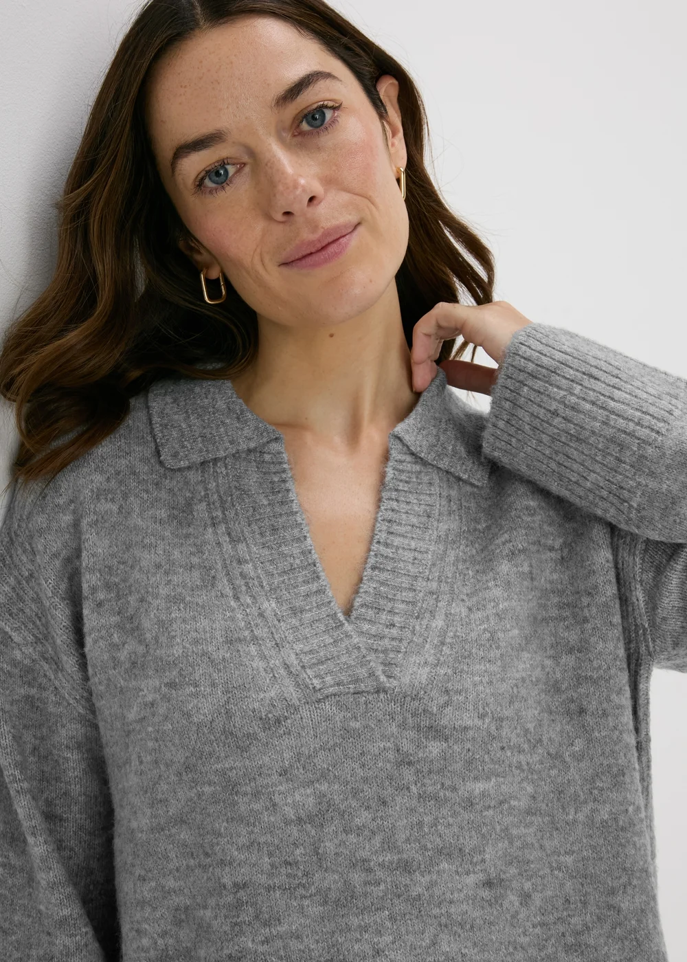 Grey Ribbed V-Neck Collar Jumper - XS Image 3