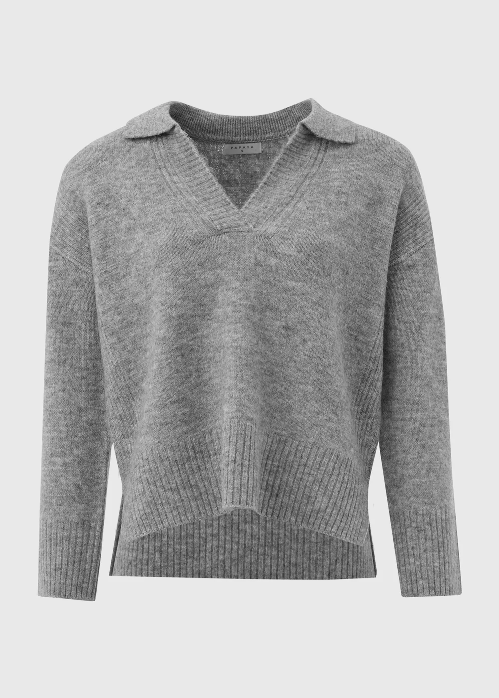 Grey Ribbed V-Neck Collar Jumper - XS Image 5