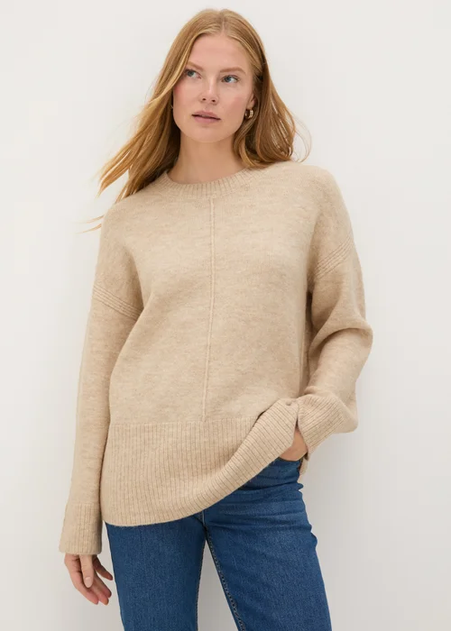 Beige Knitted Front Seam Jumper - XS Image 1