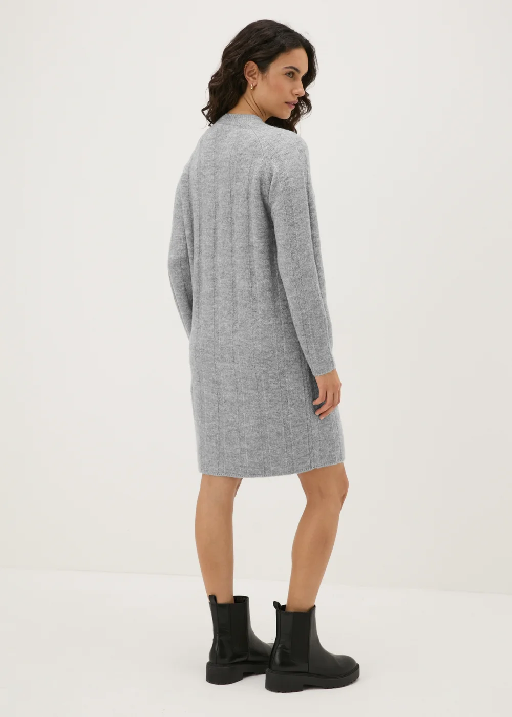 Grey Ribbed Knit Mini Dress - XS Image 2