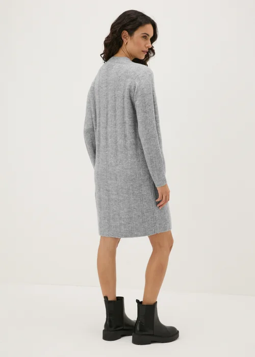 Grey Ribbed Knit Mini Dress - XS Image 2
