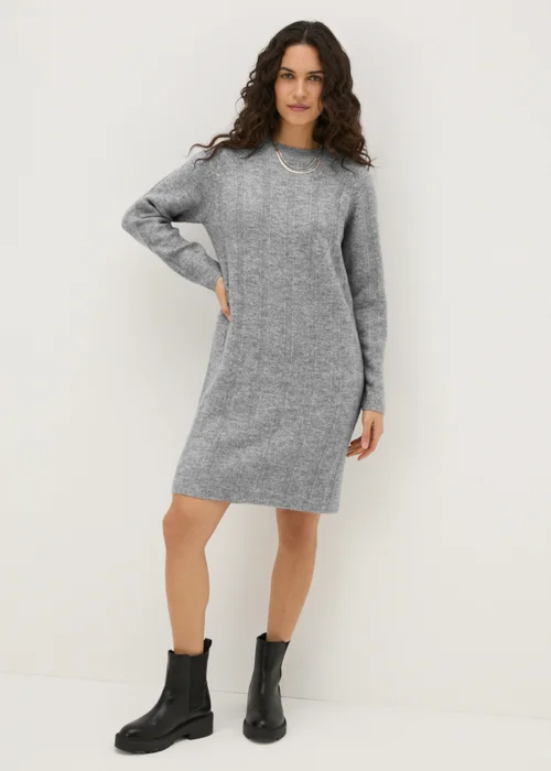 Grey Ribbed Knit Mini Dress - XS Image 1