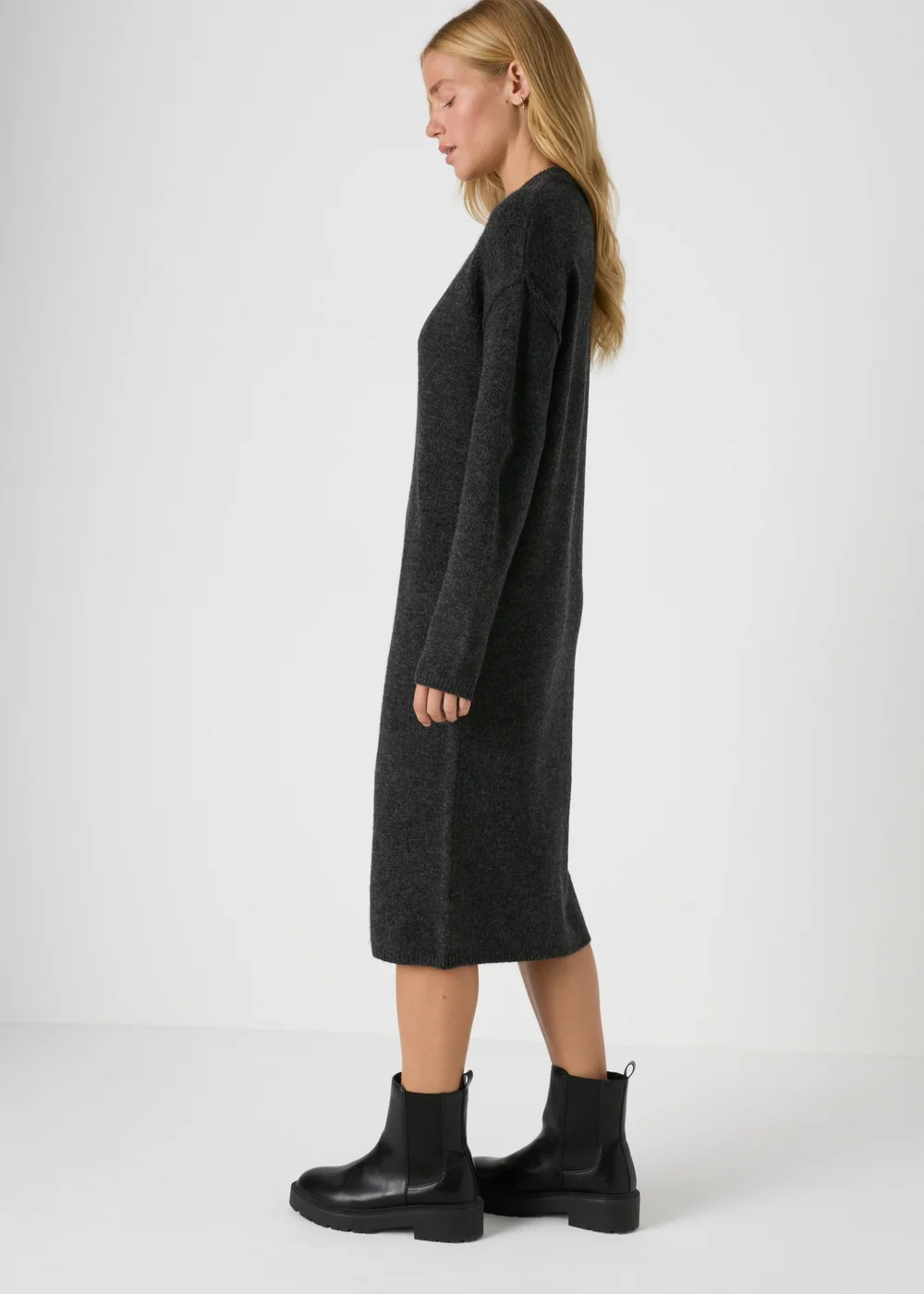 Grey Front Seam Knitted Midi Dress - XS Image 2