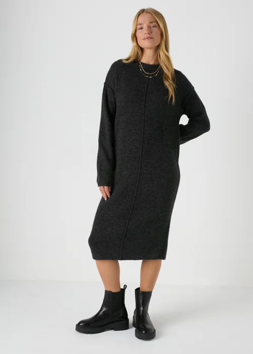 Grey Front Seam Knitted Midi Dress - XS Image 1