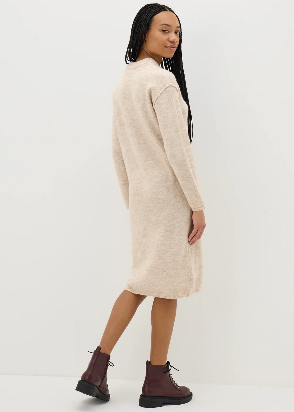Beige Front Seam Knitted Dress - XS Image 3
