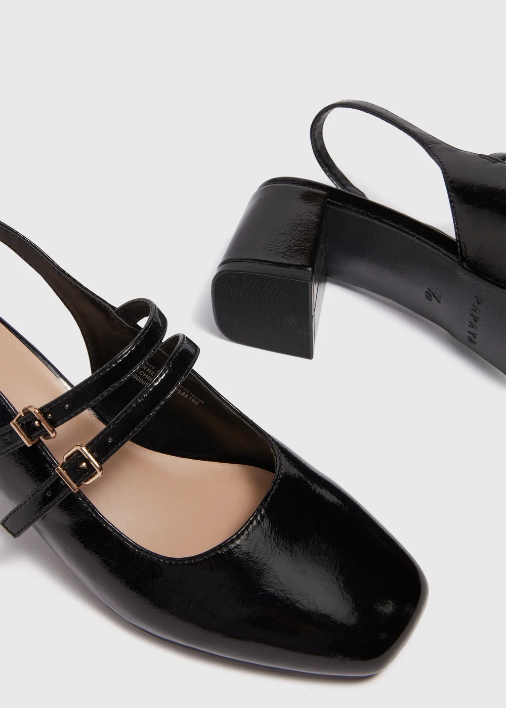 Black Patent Slingback Block Heels - 3 Image 2
