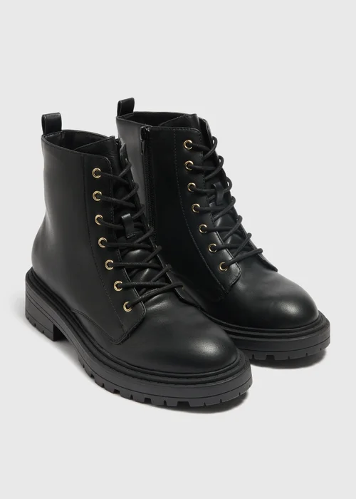 Black Lace Up Boots - Size 3 Image 1