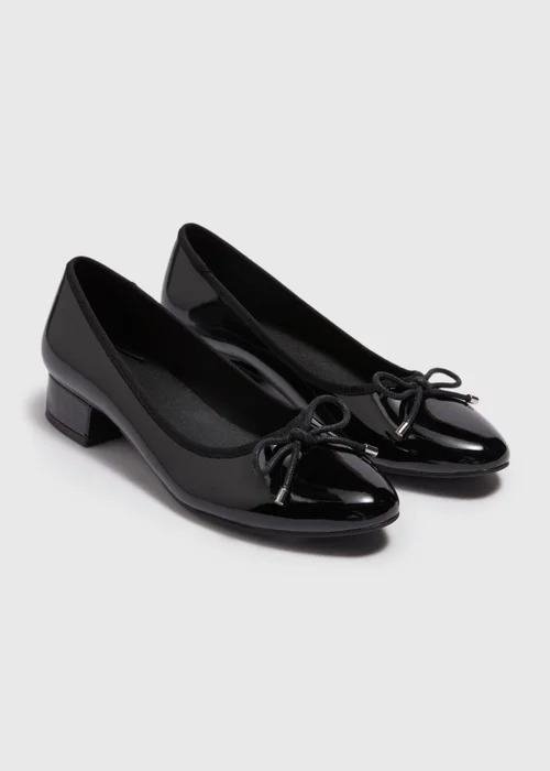 Black Patent Ballerina Low Block Heels - Size 3 Image 1