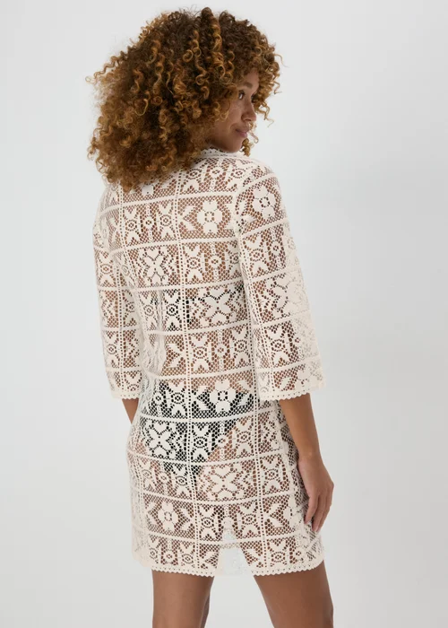 Cream Crochet Long Sleeve Mini Dress - Extra small Image 2