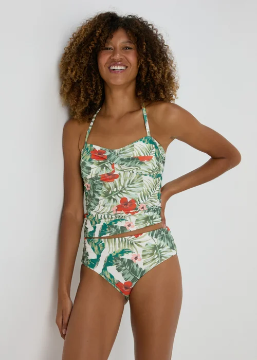 Tropical Leaf Print High Waisted Bikini Bottoms - 8 Image 1