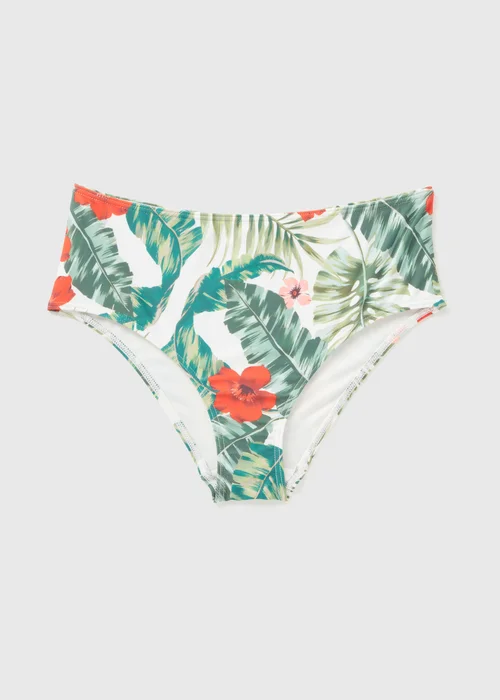 Tropical Leaf Print High Waisted Bikini Bottoms - 8 Image 3