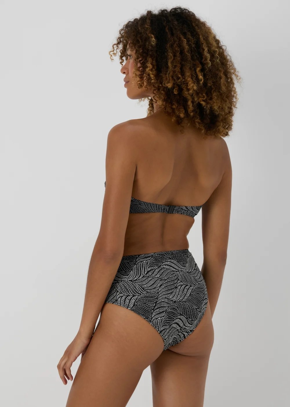Black Leaf Print High Waisted Bikini Bottoms - 6 Image 2