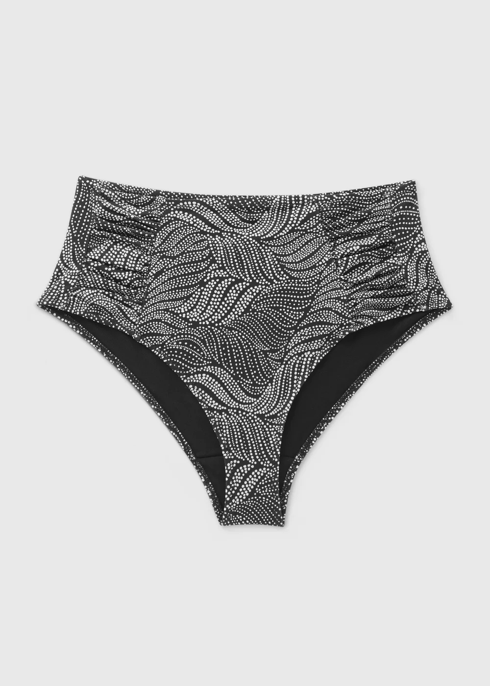 Black Leaf Print High Waisted Bikini Bottoms - 6 Image 3
