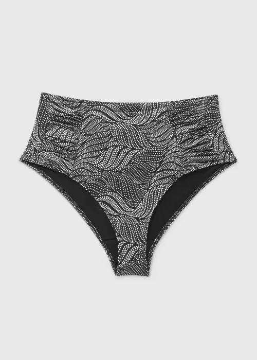 Black Leaf Print High Waisted Bikini Bottoms - 6 Image 3