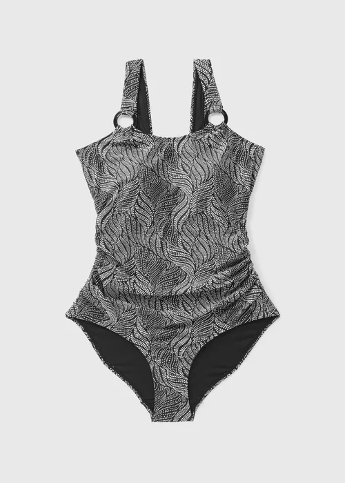 Black Leaf Print Ring Swimsuit - 6 Image 3