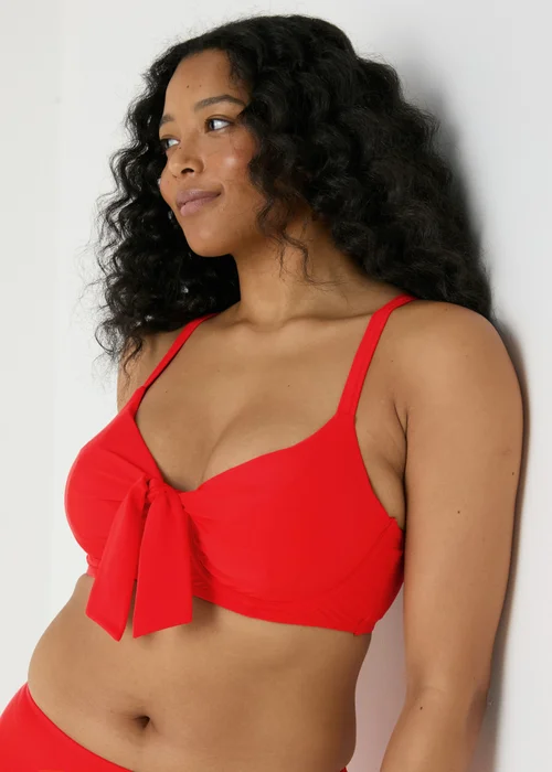 Red Tie Front Bikini Top - 34DD Image 1
