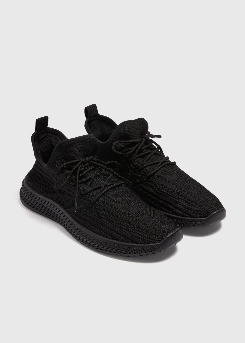Black Lace Up Knitted Trainers - Size 3 Image 1