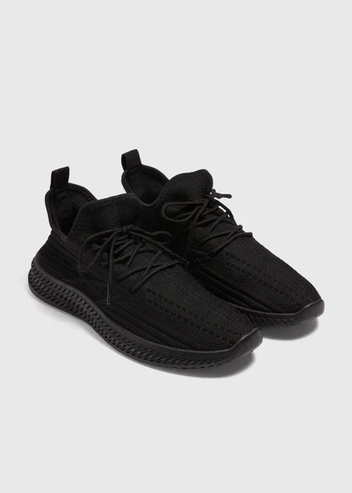 Black Lace Up Knitted Trainers - Size 3 Image 1