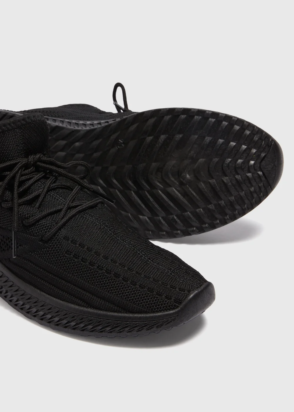 Black Lace Up Knitted Trainers - Size 3 Image 2