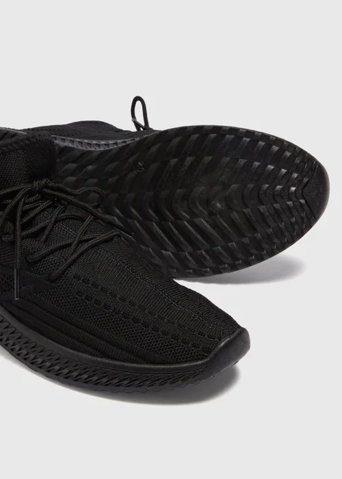 Black Lace Up Knitted Trainers - Size 3 Image 2