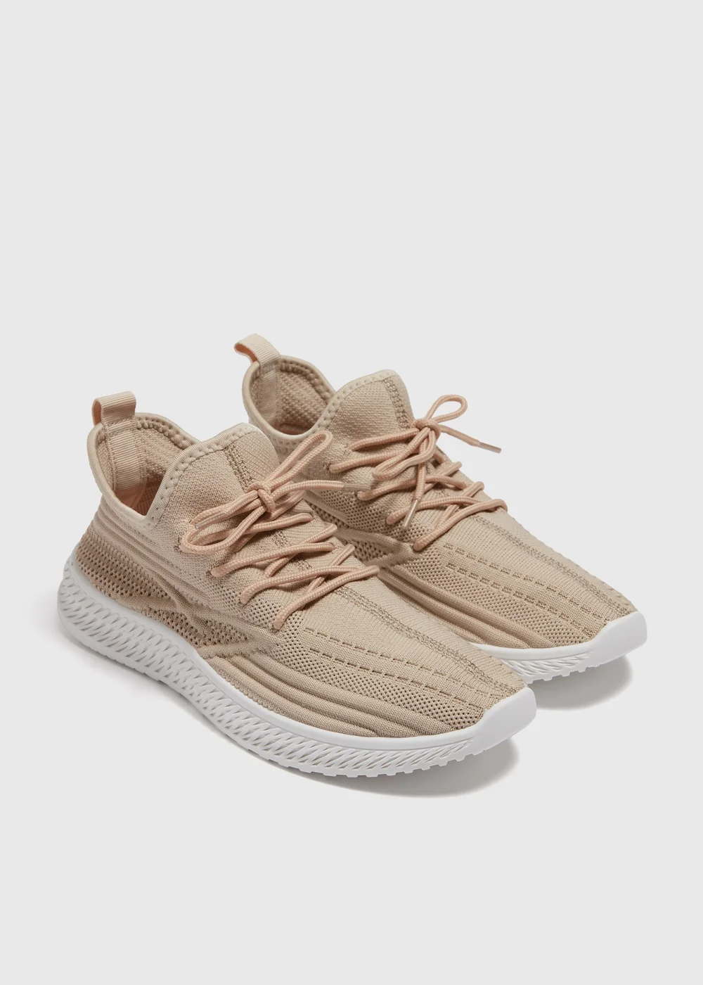 Nude Lace Up Knitted Trainers - Size 3 Image 1