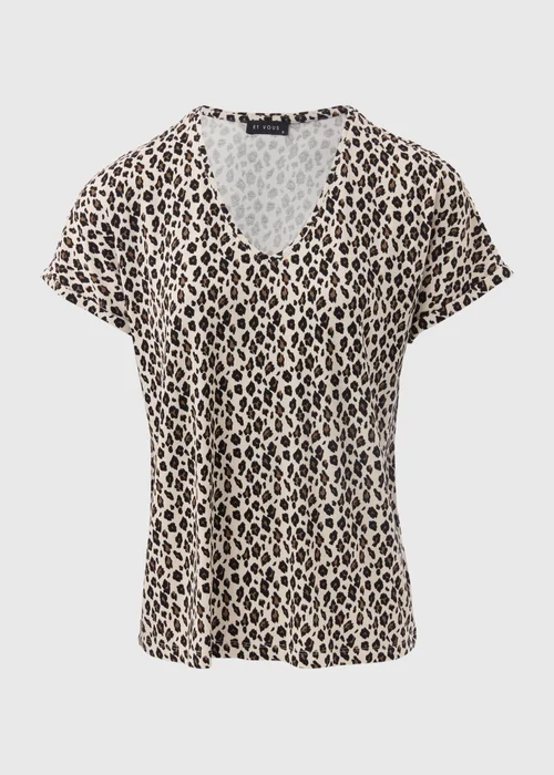Et Vous Beige Leopard Print V-Neck T-Shirt - 8 Image 5
