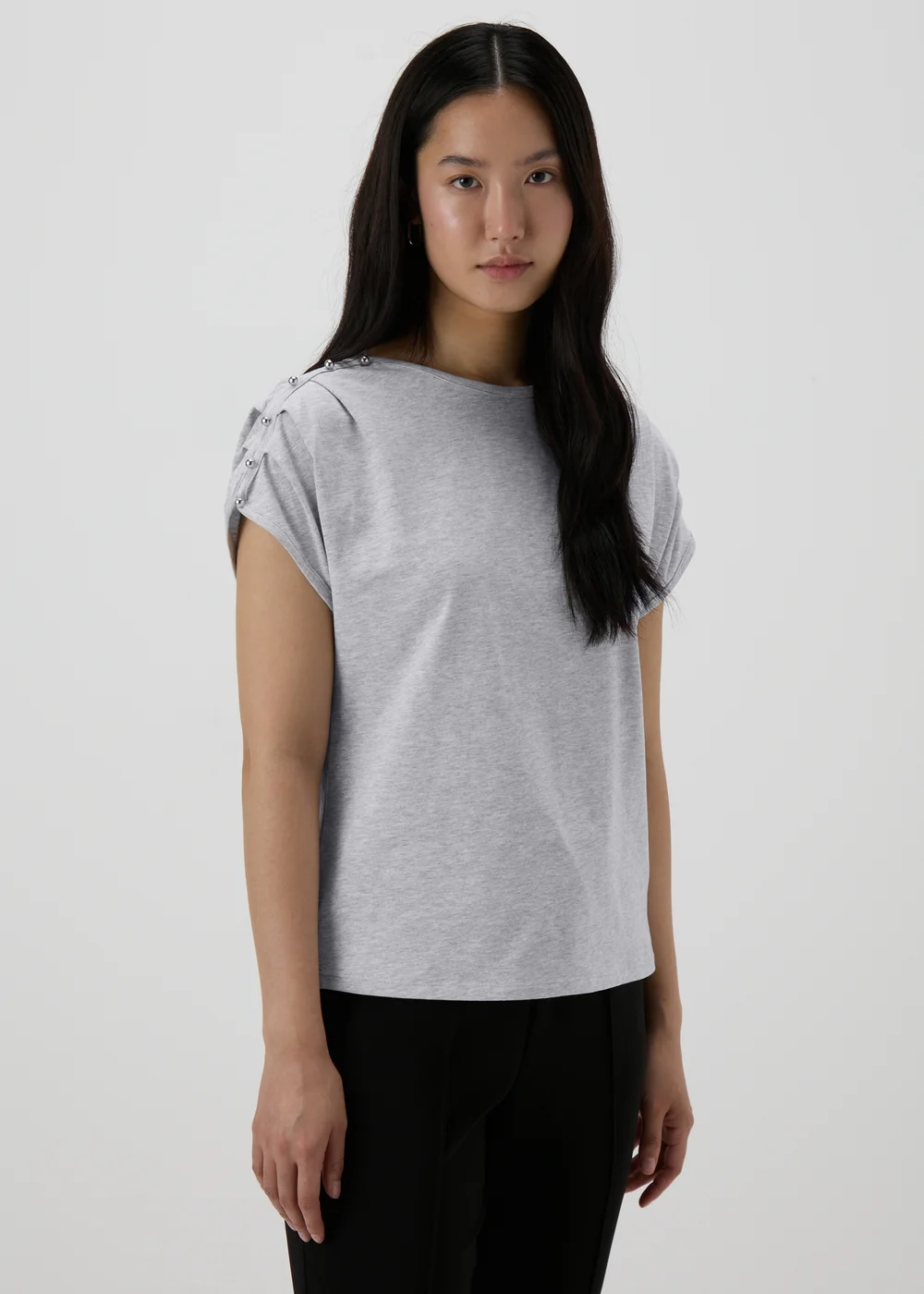 Et Vous Grey Stud Shoulder T-Shirt - 8 Image 4