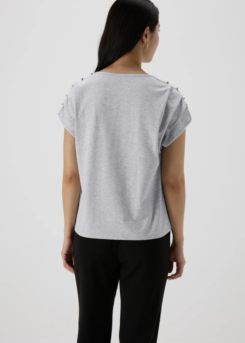 Et Vous Grey Stud Shoulder T-Shirt - 8 Image 2
