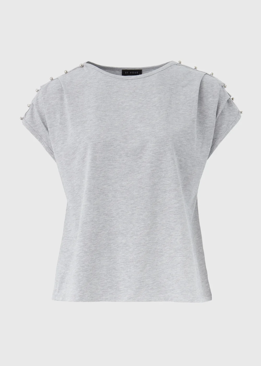 Et Vous Grey Stud Shoulder T-Shirt - 8 Image 5