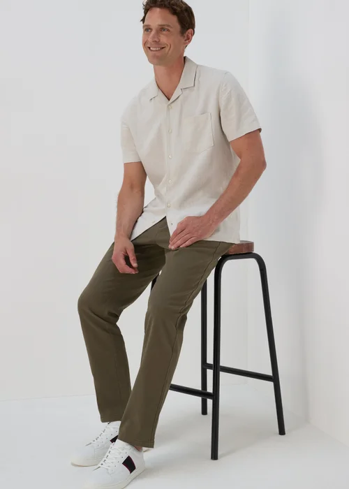 Khaki Straight Fit Stretch Chinos - 30 Waist Regular Image 4
