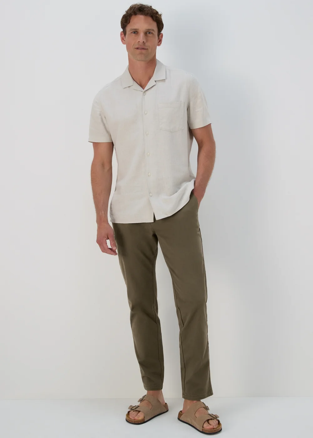Khaki Straight Fit Stretch Chinos - 30 Waist Regular Image 1