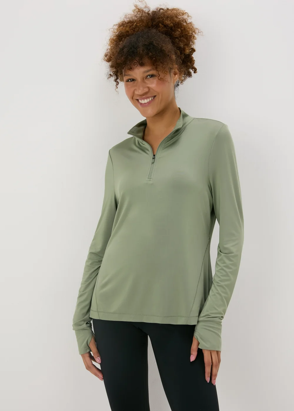 Souluxe Khaki Half Zip Top - S Image 1