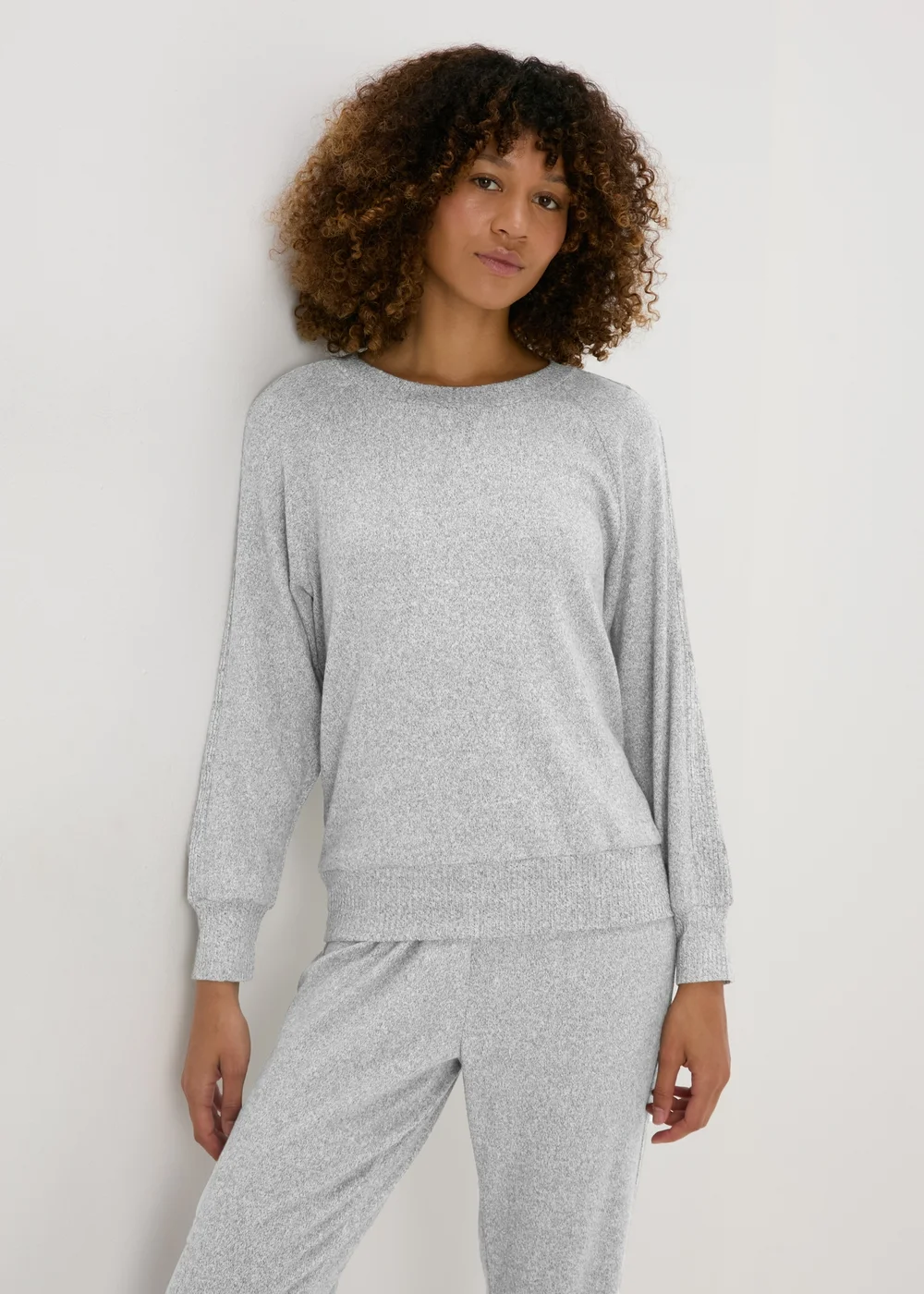 Grey Ribbed Pyjama Top - Extra small Image 1
