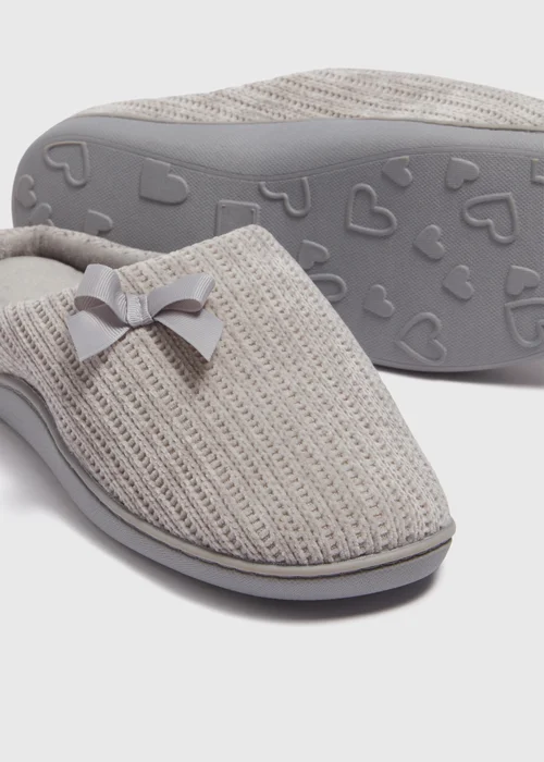 Grey Hidden Support Mule Slippers - Large Image 2
