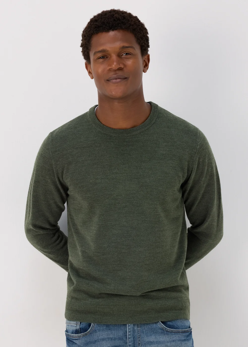 Khaki Soft Touch Crew Neck Jumper - S Image 1