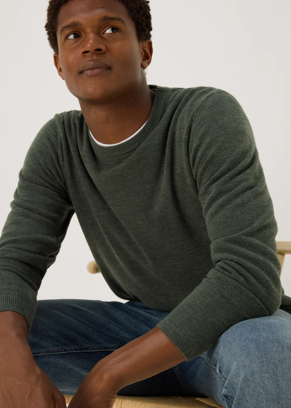 Khaki Soft Touch Crew Neck Jumper - S Image 3