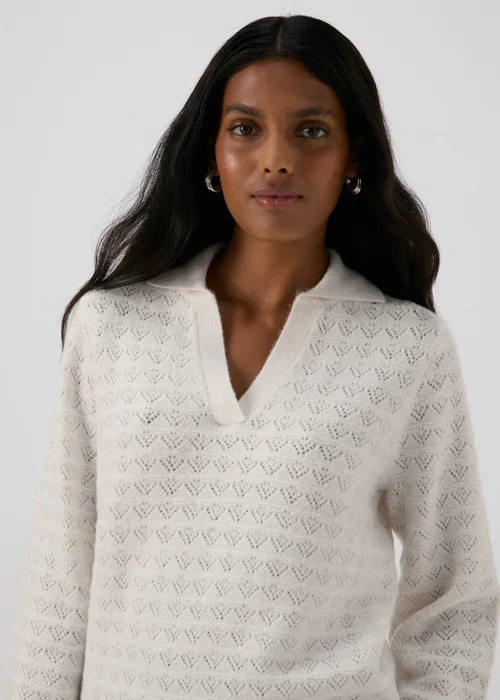 Cream Pointelle Open Collar Jumper - XS Image 3