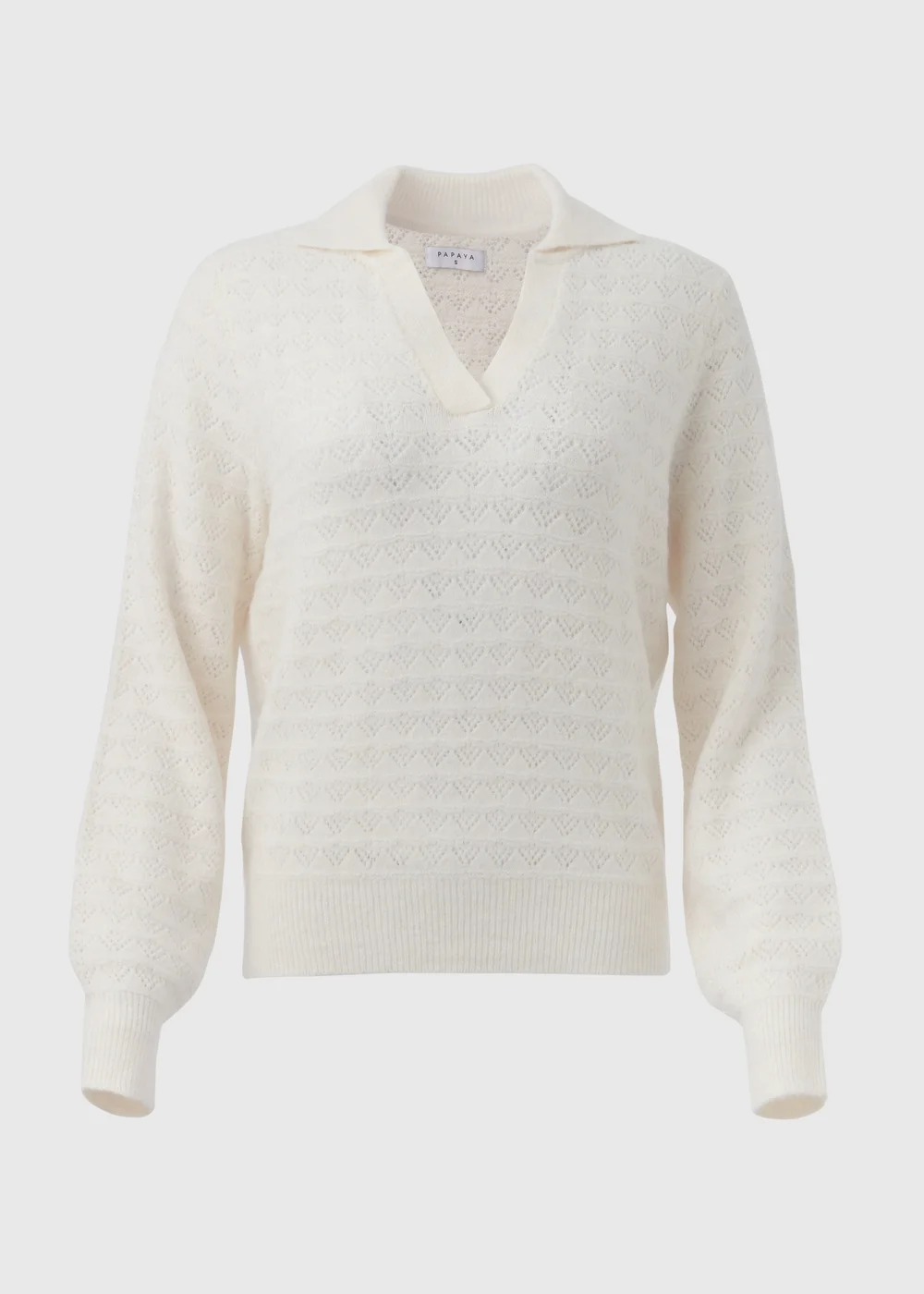 Cream Pointelle Open Collar Jumper - XS Image 5