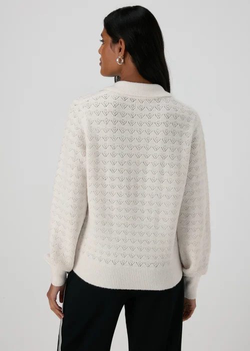 Cream Pointelle Open Collar Jumper - XS Image 2
